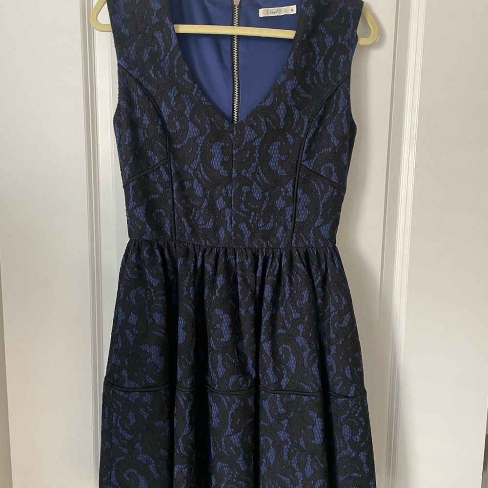 Elegant Blue and Black Lace Dress